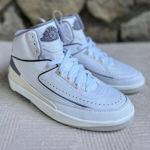NEW Size 7Y Womens 8.5 Nike Air Jordan 2 White Cement Grey Mid Top Sneakers